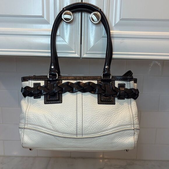 Coach Bag Purse Handbag Leather White Braided Hampton Signature Shoulder Tote - Picture 4 of 16